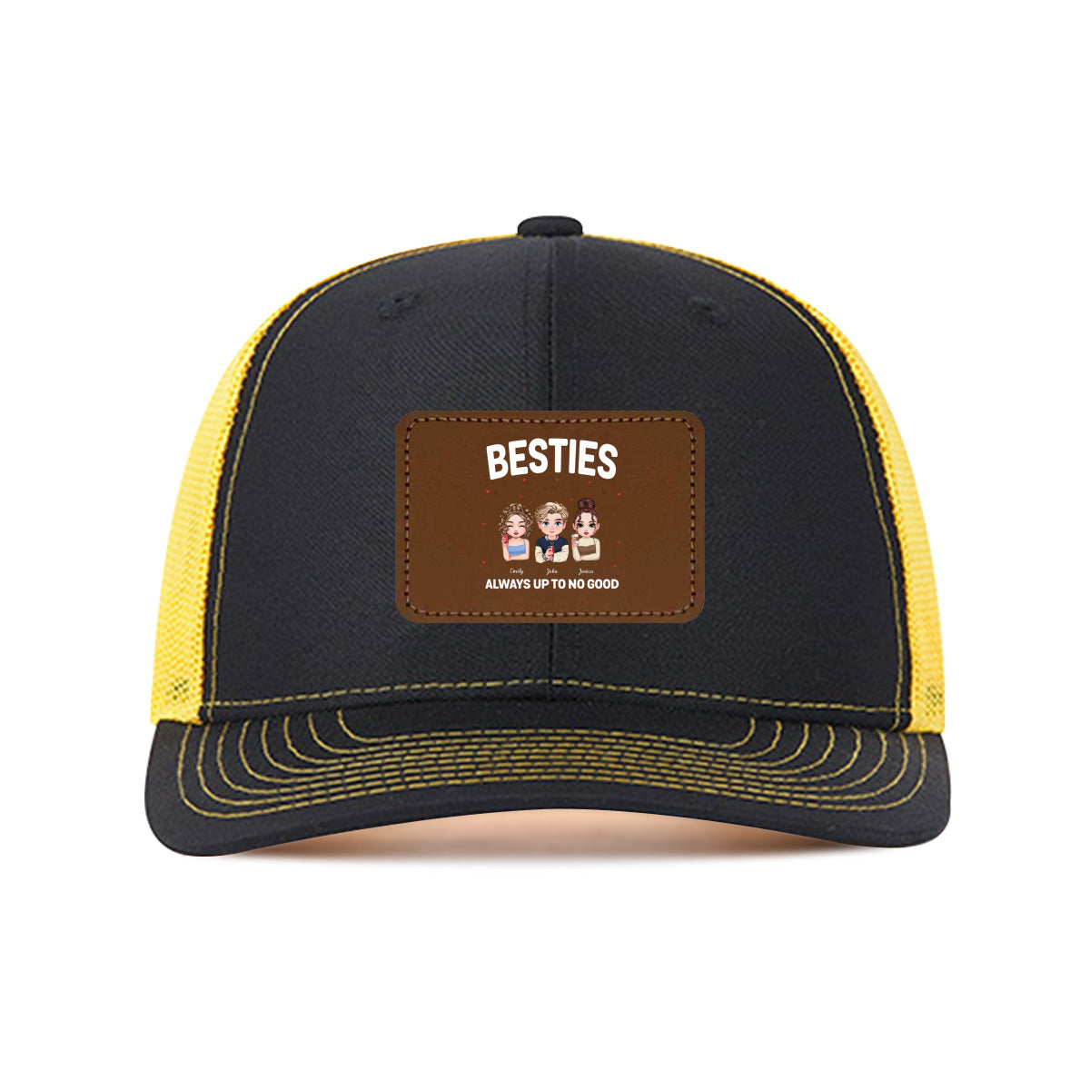 Besties Always Up To Good-Custom Leather Patch Hat for Siblings