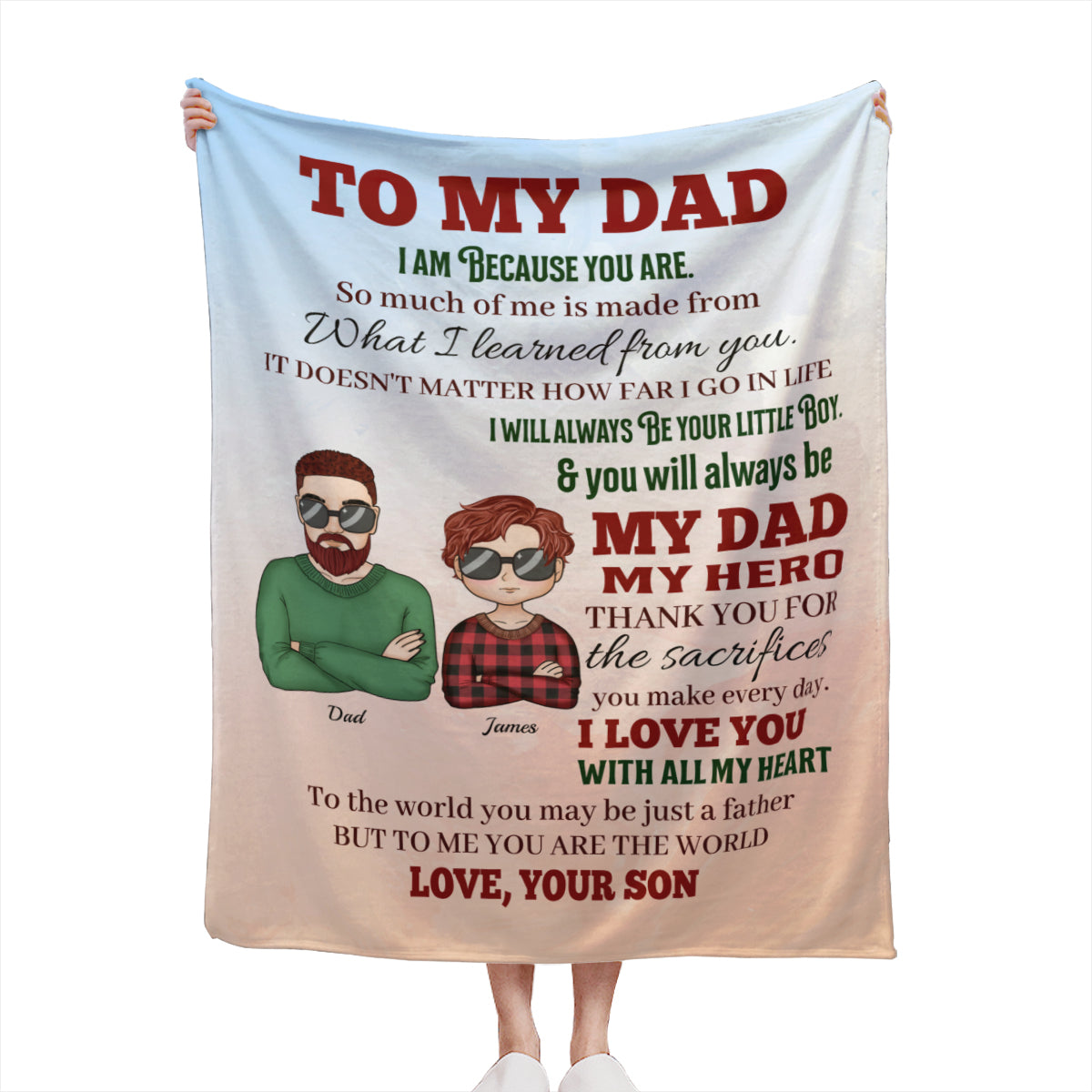 Soy porque eres: regalo de manta personalizado para papá de hijo