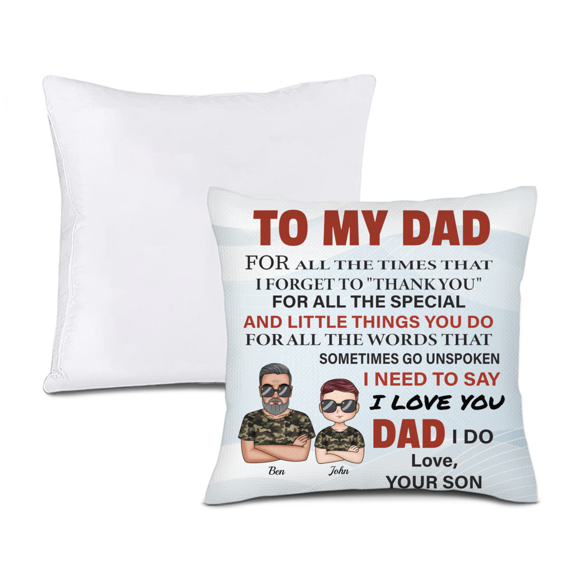 Necesito decirte que te amo: almohada personalizada para papá de parte de su hijo