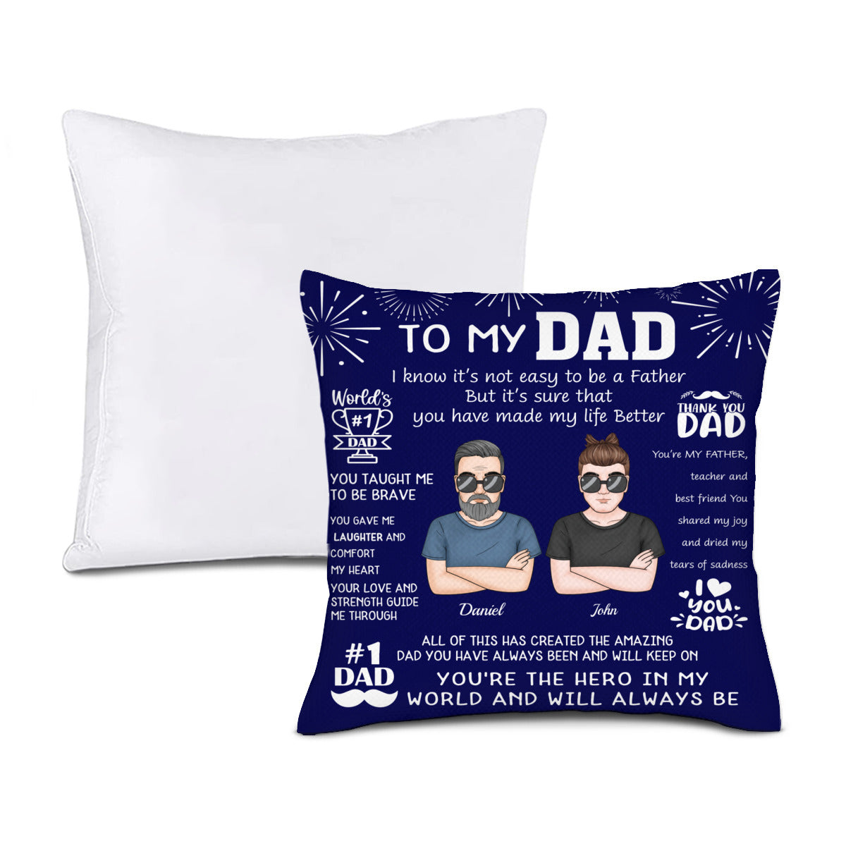 Eres el héroe de mi mundo: almohada personalizada como regalo para papá de parte de su hijo