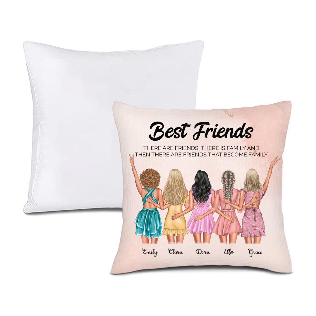 Hay amigos que se convierten en familia: almohada personalizada para mejores amigos