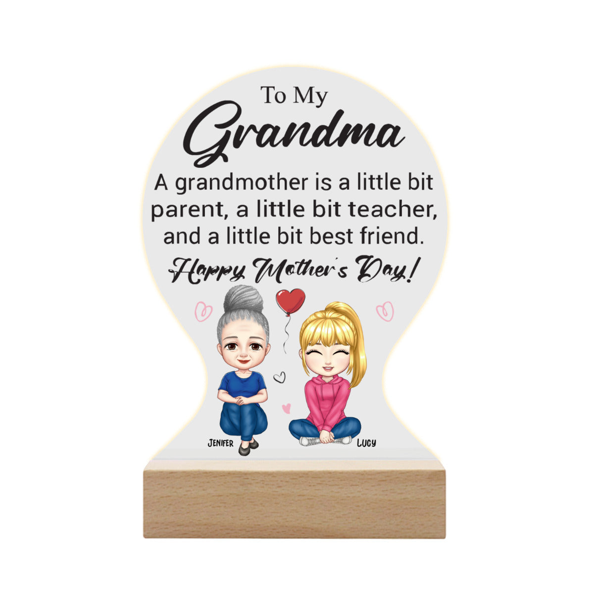 Grand-mère est un peu veilleuse en plaque acrylique personnalisée par les parents pour grand-mère