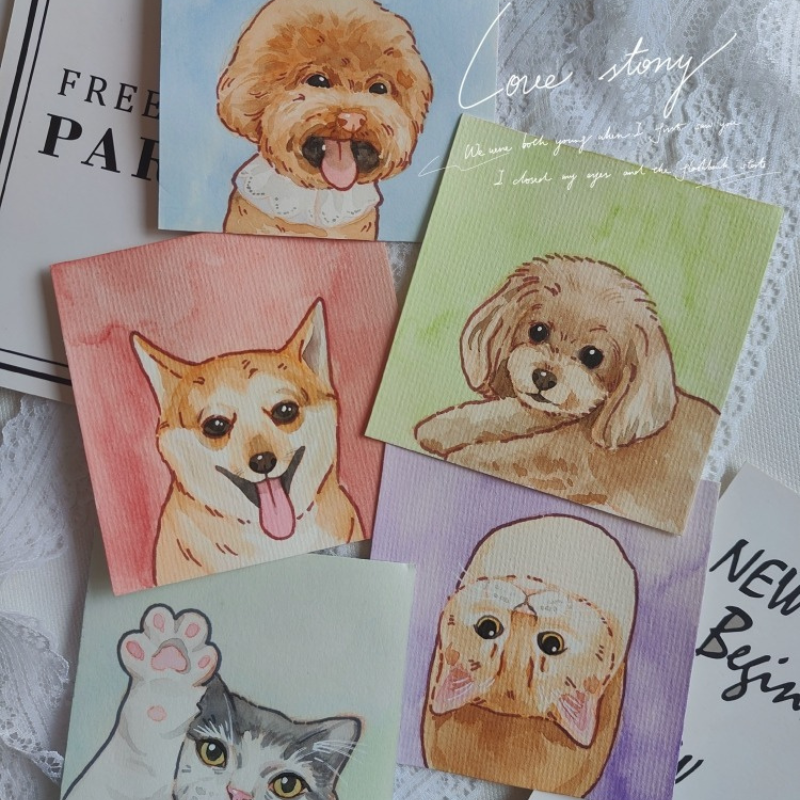 Retratos de mascotas personalizados pintados a mano en acuarela: ilustraciones de animales con un estilo adorable: retratos de perros y gatos