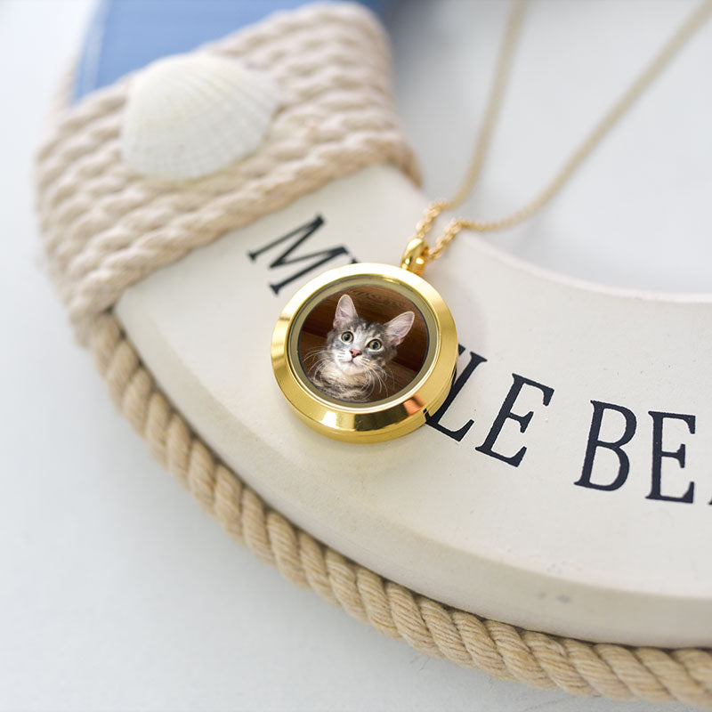 Custom Pet Portrait Necklace - Memorial Keepsake for Pet Fur, Teeth, and Ashes - Personalized Name Gift