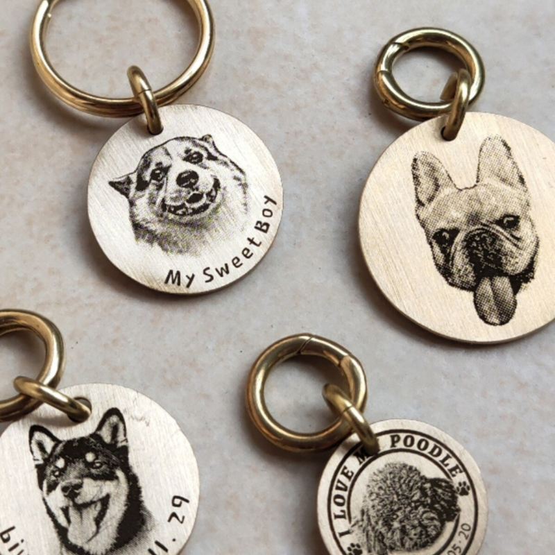 Etiqueta de identificación para mascotas con foto grabada personalizada - Regalo conmemorativo para gatos y perros - Llavero colgante