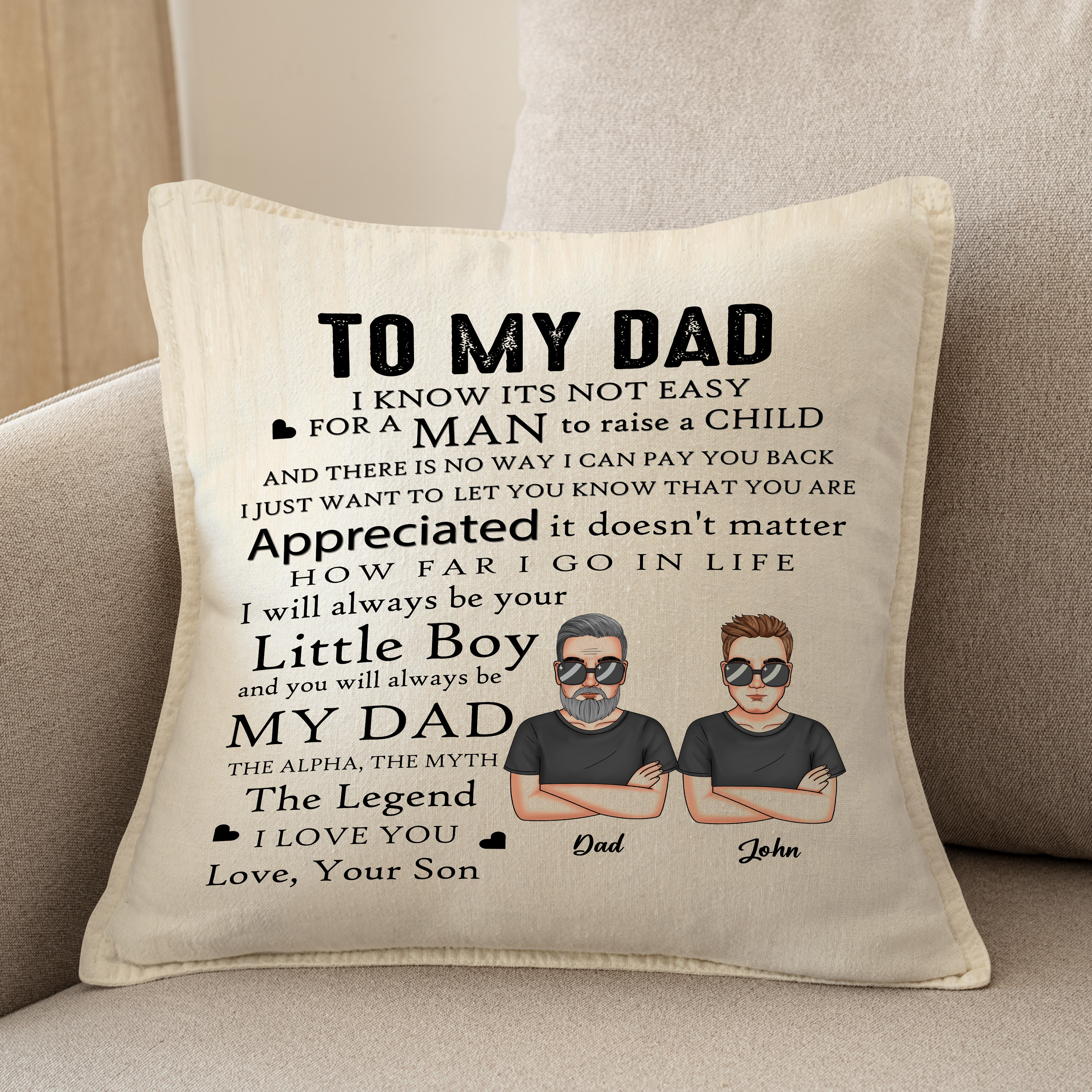 Papá es el Alfa, el Mito, la Leyenda: Almohada personalizada para papá de parte de su hijo