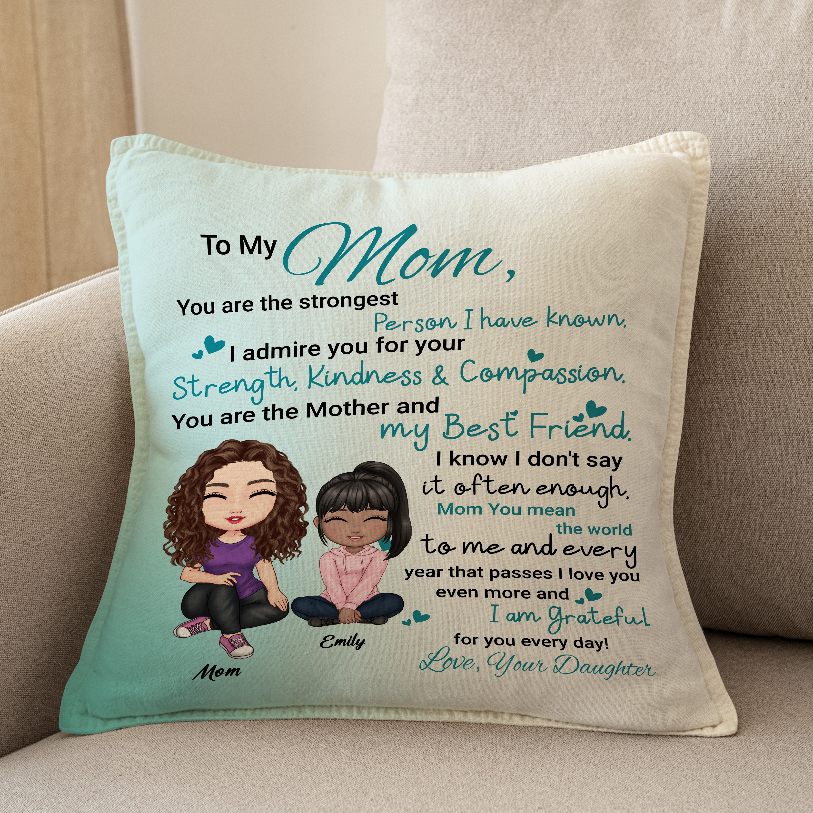 Admiro tu fuerza: almohada personalizada como regalo para mamá de parte de mi hija