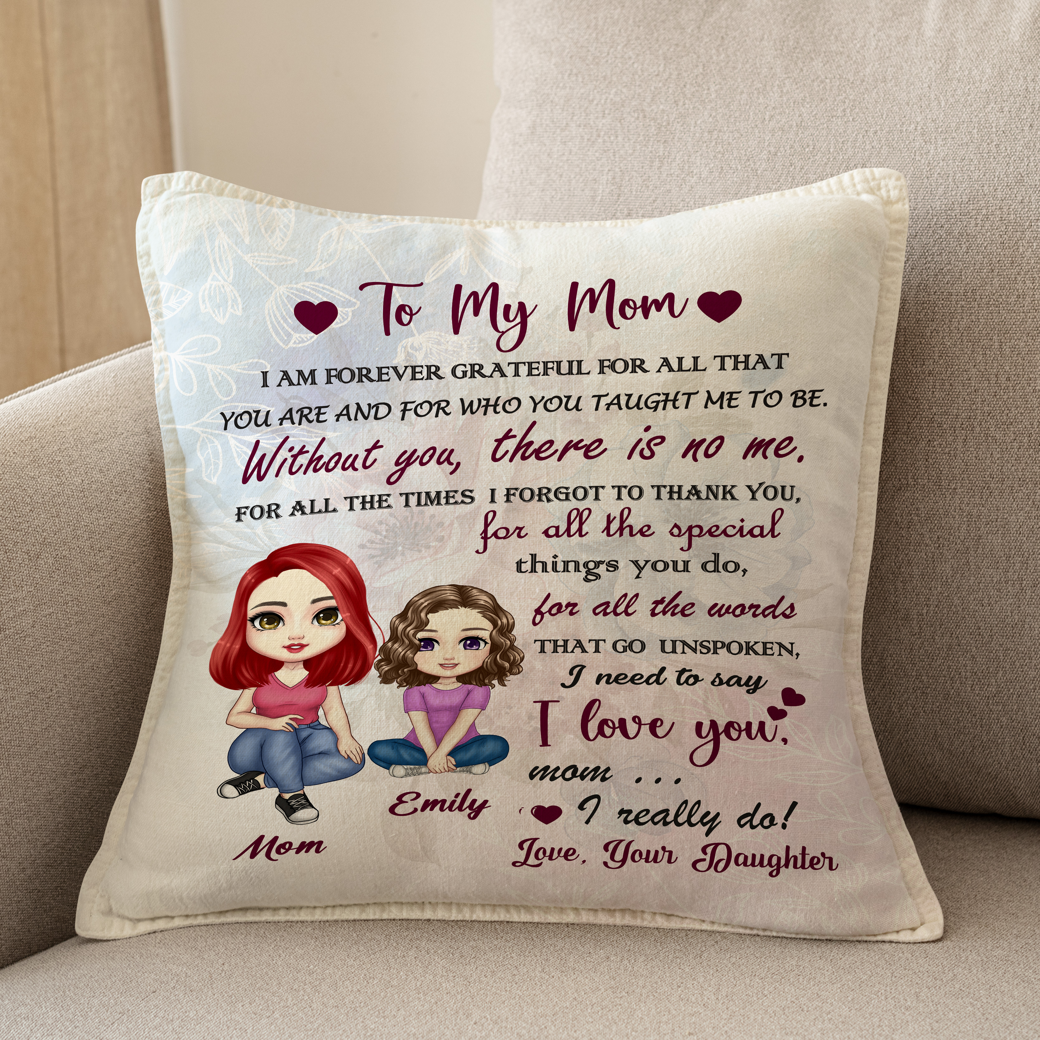 Estoy agradecida con mamá por todo eso: almohada personalizada para mamá de parte de mi hija