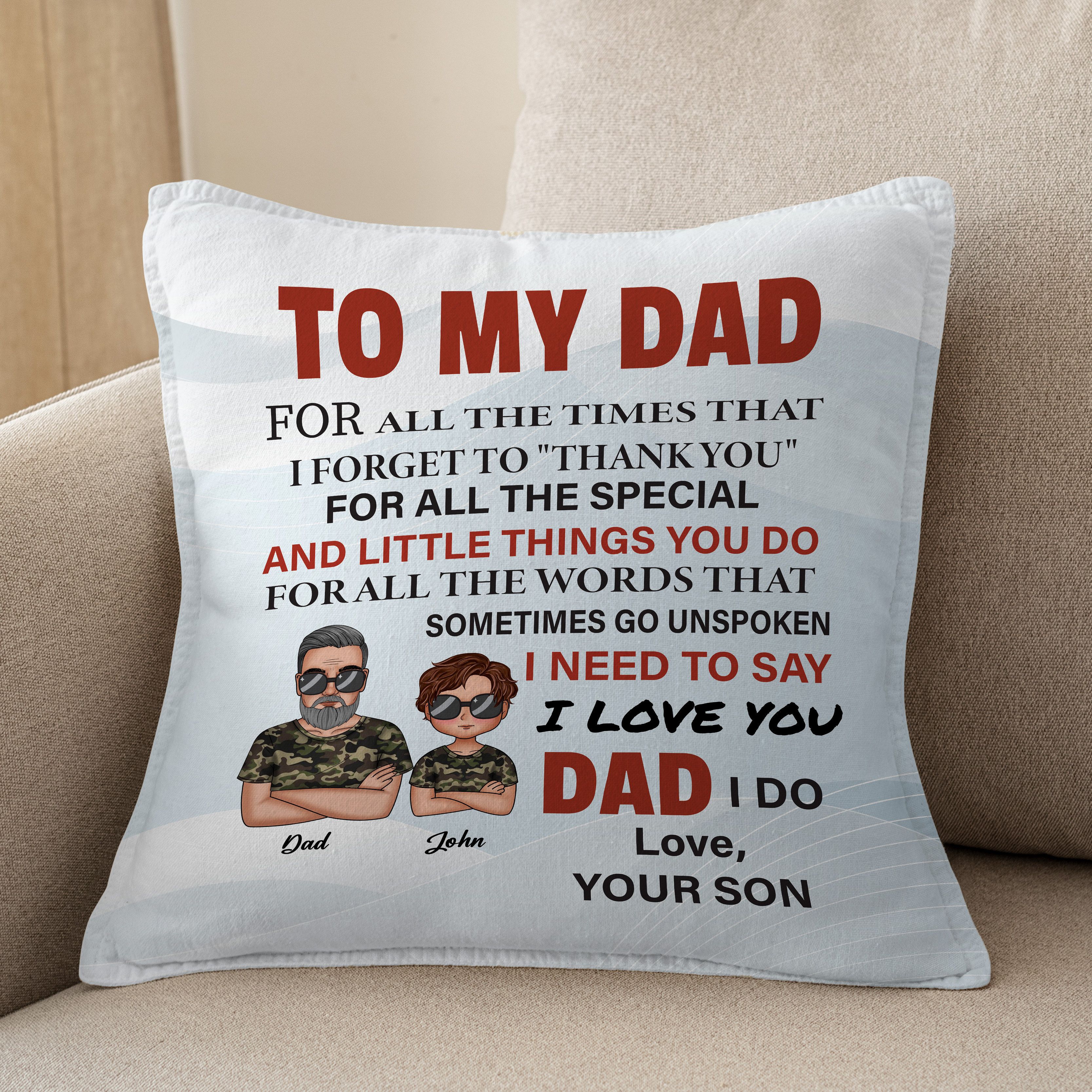 Necesito decirte que te amo: almohada personalizada para papá de parte de su hijo