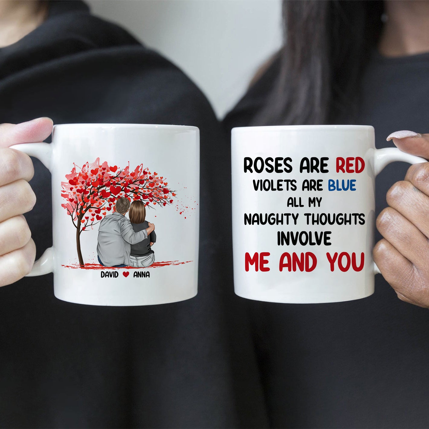 Mis pensamientos traviesos te involucran a ti y a mí: taza personalizada para pareja o amante