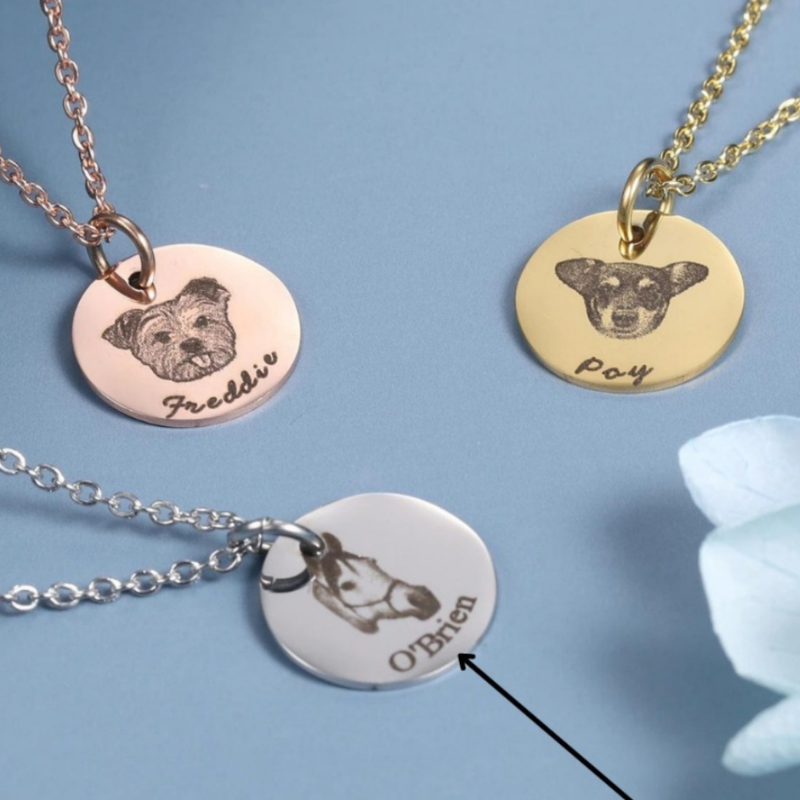 Pet photo hamster cat dog commemorative necklace, name date customization