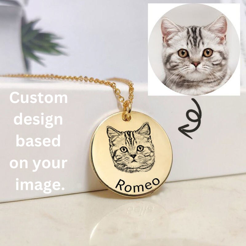 Pet photo hamster cat dog commemorative necklace, name date customization