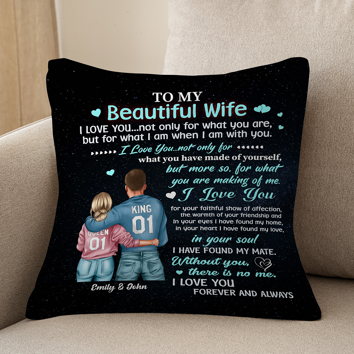 To My Beautiful Wife I Love You- Custom Pillow gift for Wife