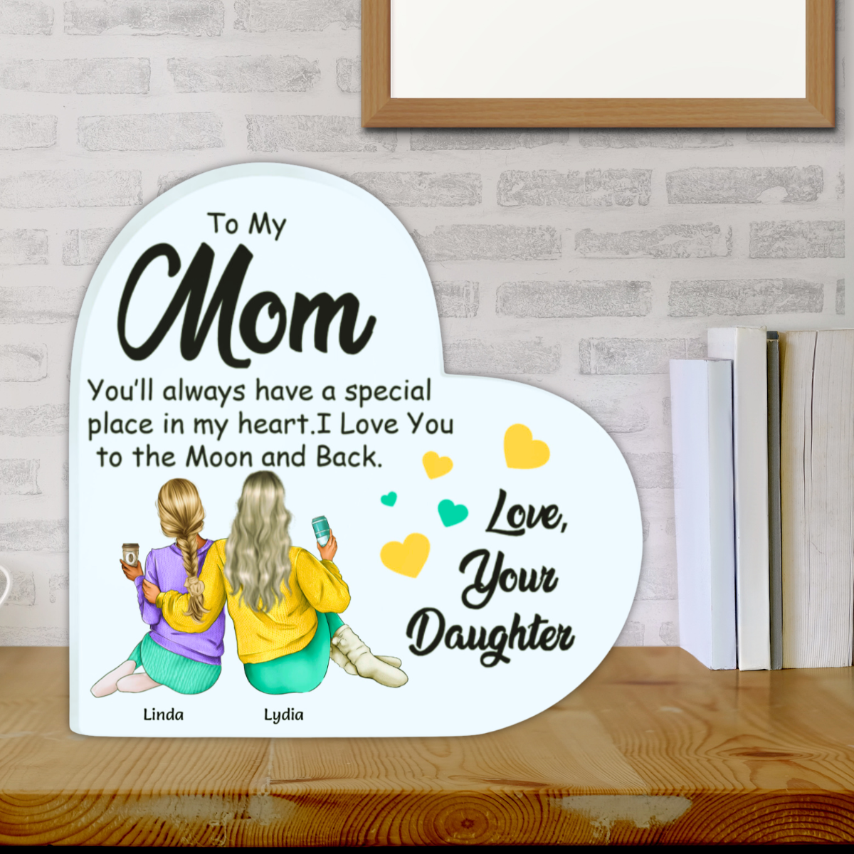 Te amo hasta la luna y de regreso - Placa acrílica personalizada en forma de corazón para mamá