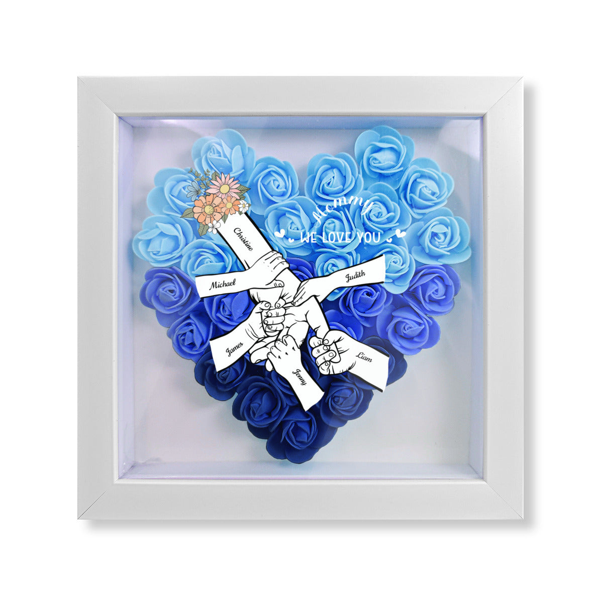 Mom and Kids Holding Hands-Personalized Flower Shadow Box gift for Mom