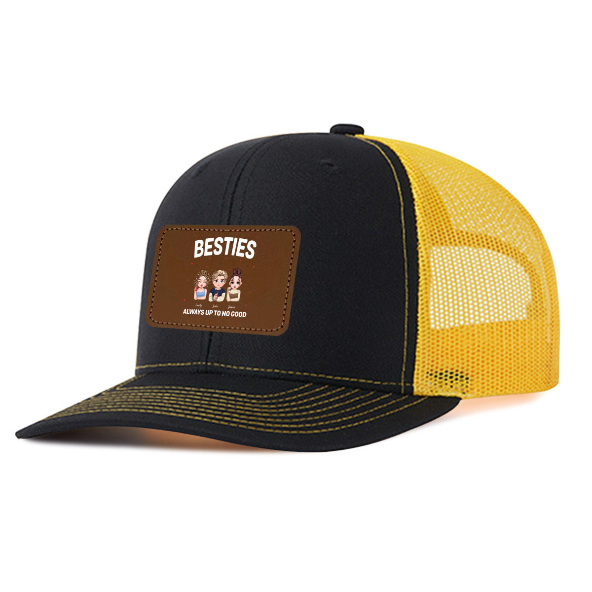 Besties Always Up To Good-Custom Leather Patch Hat for Siblings