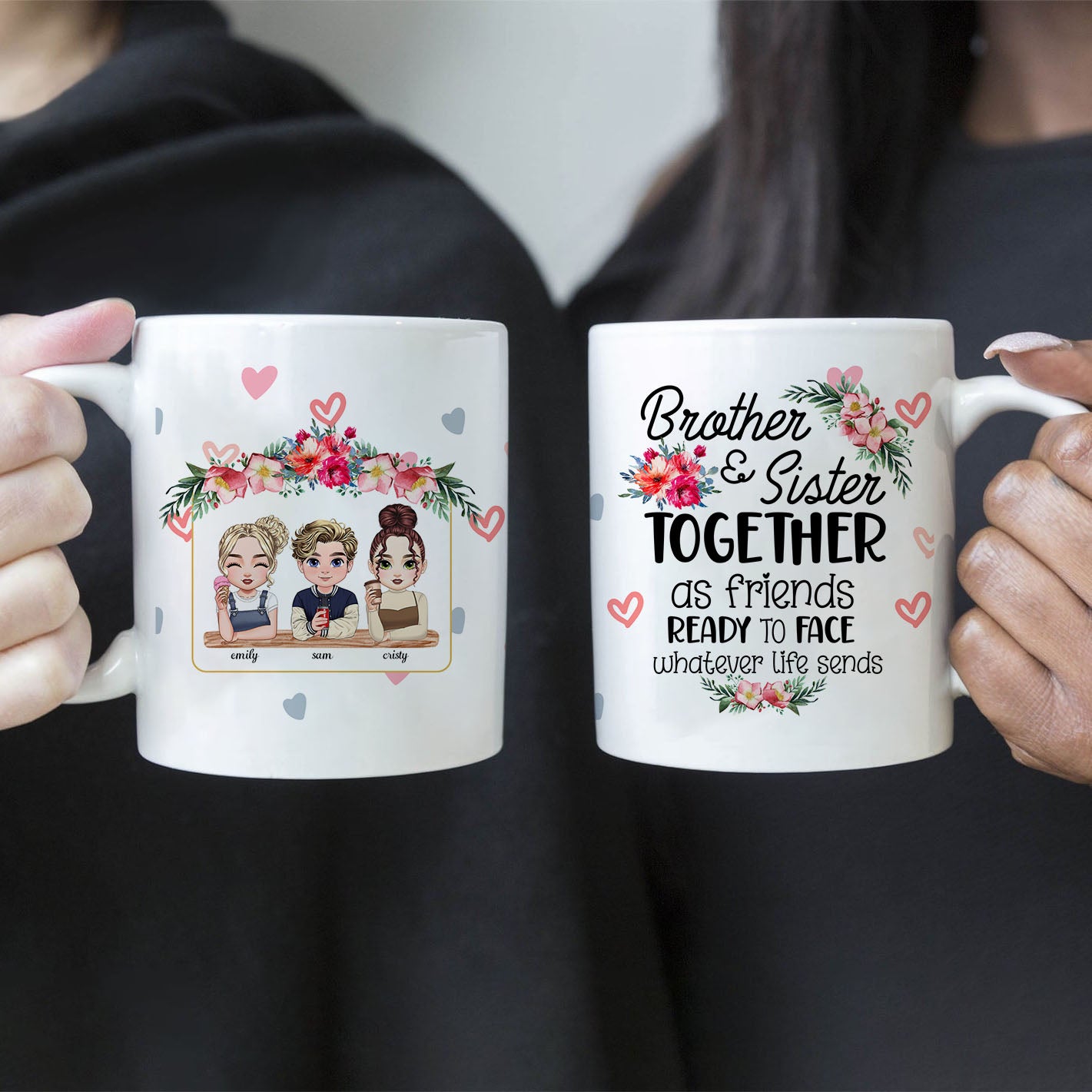 Hermano y hermana juntos como amigos: tazas personalizadas para hermanos o hermanas